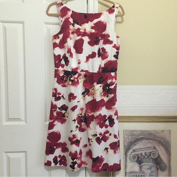 Ann Taylor White w/Deep Blush Florals Sleeveless A-Line Dress Woman’s Size 4 - Picture 3 of 11